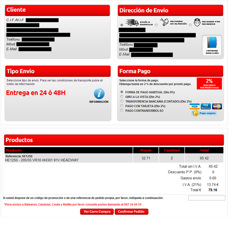 Direccion de envio del Pedido