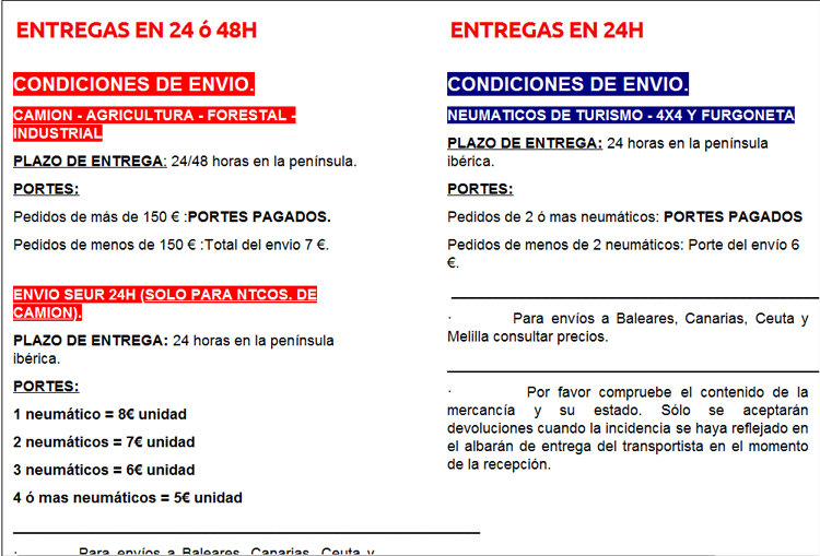 Seleccionar tipo de envio